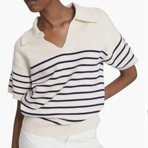 & Other stories boxy cream/navy stripes shirt, XS